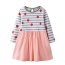 Girl Patchwork Strawberry Print Long Sleeves Dress