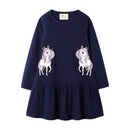 Girl Cotton Lovely Unicorn Print Long Sleeves Dress