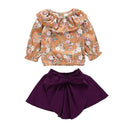2 Pcs Set Baby Girl Ruffle Design Floral Print Tops And Skirts