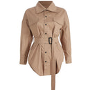 British Style Women Lapel Long-sleeve Single-breasted Sash Casual Windbreaker