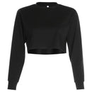Women Fashion Long-sleeve Solid Color Casual Cropped Sweatshirt