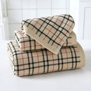 3 Pcs Set Fashion Plaid Print Absorbent Home Bathroom Towel