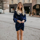 Hot Sale Women Velvet Fabric V Neck Irregular Hemline Bodycon Dress