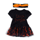 2 Pcs Set Halloween Baby Infant Letter Print Patchwork Bodysuit And Headband