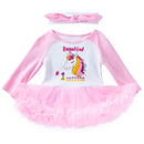 2 Pcs Set Lovely Baby Girl Unicorn Long Sleeves Patchwork Bodysuit And Headband