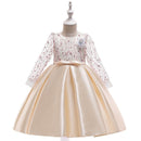Elegant Girl Flower Lace Long Sleeves Patchwork Party Princess Dress