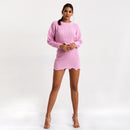 Women Fashion Irregular Hem Design Long-sleeve Sweater Short Skirt Two-piece Set