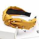 2020 Knot Pearls Headbands For Women Girls Handmade Wide Solid Silk Fabric Twist Hairband Bezel Hair Hoop Hair Accessories AExp