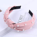 2020 Knot Pearls Headbands For Women Girls Handmade Wide Solid Silk Fabric Twist Hairband Bezel Hair Hoop Hair Accessories AExp