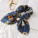 2020 New Chiffon Bowknot Silk Hair Scrunchies Women Pearl Ponytail Holder Hair Tie Hair Rope Rubber Bands Hair Accessories AExp