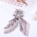 2020 New Chiffon Bowknot Silk Hair Scrunchies Women Pearl Ponytail Holder Hair Tie Hair Rope Rubber Bands Hair Accessories AExp