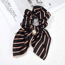 2020 New Chiffon Bowknot Silk Hair Scrunchies Women Pearl Ponytail Holder Hair Tie Hair Rope Rubber Bands Hair Accessories AExp