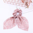 2020 New Chiffon Bowknot Silk Hair Scrunchies Women Pearl Ponytail Holder Hair Tie Hair Rope Rubber Bands Hair Accessories AExp