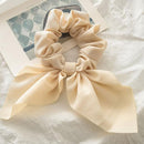 2020 New Chiffon Bowknot Silk Hair Scrunchies Women Pearl Ponytail Holder Hair Tie Hair Rope Rubber Bands Hair Accessories AExp