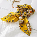 2020 New Chiffon Bowknot Silk Hair Scrunchies Women Pearl Ponytail Holder Hair Tie Hair Rope Rubber Bands Hair Accessories AExp