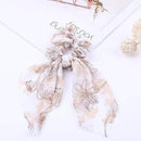 2020 New Chiffon Bowknot Silk Hair Scrunchies Women Pearl Ponytail Holder Hair Tie Hair Rope Rubber Bands Hair Accessories JadeMoghul Inc.