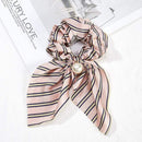 2020 New Chiffon Bowknot Silk Hair Scrunchies Women Pearl Ponytail Holder Hair Tie Hair Rope Rubber Bands Hair Accessories JadeMoghul Inc.
