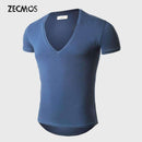 21 Colors Deep V Neck T-Shirt Men Fashion Compression Short Sleeve T Shirt Male Muscle Fitness Tight Summer Top Tees-Black-XS-JadeMoghul Inc.