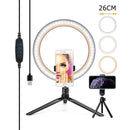 26/16CM Photography Lighting Phone Ringlight Tripod Stand Photo Led Selfie Bluetooth remote Ring Light Lamp TikTok Youtube Live AExp
