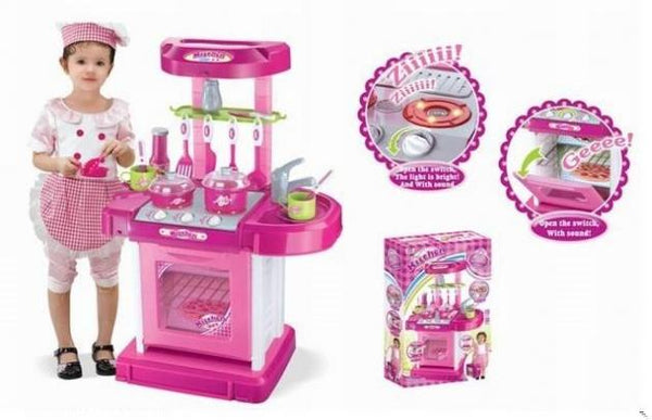 26" Portable Kitchen Appliance Oven Cooking Play Set With Lights & Sound (Pink)-Construction Set Toys-JadeMoghul Inc.
