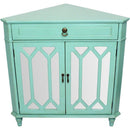 Display Cabinet - 31" X 17" X 32" Turquoise MDF, Wood, Mirrored Glass Corner Cabinet with a Drawer and Doors