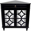 Black Mirror - 31" X 17" X 32" Black MDF, Wood, Mirrored Glass Corner Cabinet with a Drawer and Doors