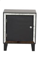 Black Mirror - 19'.7" X 13" X 23'.5" Black MDF, Wood, Mirrored Glass Accent Cabinet with a Door and Mirrored Glass
