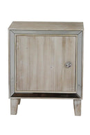 Kitchen Cabinets - 19'.7" X 13" X 23'.5" White Washed MDF, Wood, Mirrored Glass Accent Cabinet with a Door and Mirrored Glass