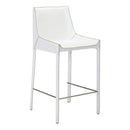 Bar Height Chairs - 18.1" X 20.5" X 39" 2 Pcs White Recycled Leather Metal Bar Chair