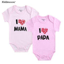 2PCS/LOT Newborn Baby Clothes Short Sleeve Girl Boy Clothes I Love Papa Mama Design 100% Cotton Baby Rompers de bebe costumes-Pink Mama Papa-3M-JadeMoghul Inc.