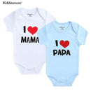 2PCS/LOT Newborn Baby Clothes Short Sleeve Girl Boy Clothes I Love Papa Mama Design 100% Cotton Baby Rompers de bebe costumes-White Mama Blue Papa-3M-JadeMoghul Inc.