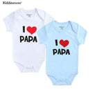 2PCS/LOT Newborn Baby Clothes Short Sleeve Girl Boy Clothes I Love Papa Mama Design 100% Cotton Baby Rompers de bebe costumes-White Papa Blue Papa-3M-JadeMoghul Inc.