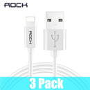 3 Pack ROCK Mobile Phone USB Cables for iPhone 2.4A Faster Charger Cable for iPhone Charger Data Sync Cord for iPhone X iPad-Black-100 CM-JadeMoghul Inc.