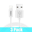 3 Pack ROCK Mobile Phone USB Cables for iPhone 2.4A Faster Charger Cable for iPhone Charger Data Sync Cord for iPhone X iPad-White-25 CM-JadeMoghul Inc.