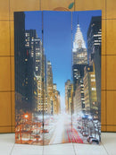 3-Panel Wooden Screen, Town Scenery, Multicolor-Screens and Room Dividers-Multicolor-Pine & Canvas-JadeMoghul Inc.