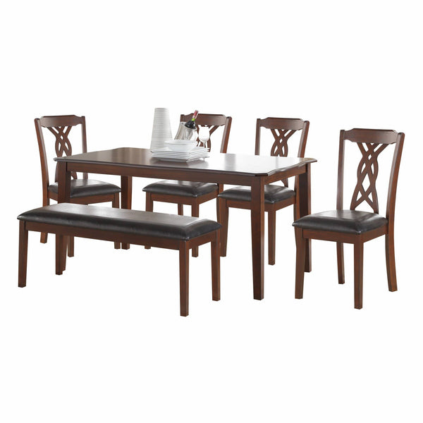 Dining Room Sets - 60" X 36" X 30" 6Pc Black Leatherette And Espresso Dining Set