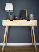 Console Table with Drawers - 38'.5" X 9" X 17" Aqua MDF, Wood Console Table with Drawers