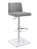 Bar Stools - 18" X 20" X 32"/41" Gray Faux Leather Bar Stool