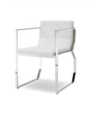 Dining Chairs - Dining Armchair White Faux Leather Polished Stainless Steel Frame