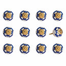 Cabinet Knobs - 1.5" x 1.5" x 1.5" White, Blue and Gold - Knobs 12-Pack