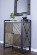 Modern Furniture - 28" X 14'.75" X 33'.5" Natural and White Metal, Wood, MDF Sideboard with Doors