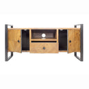 Corner TV Stand - 47'.75" X 14'.75" X 22'.75" Natural, Turquoise Metal, Wood, MDF TV Stand with a Drawer and Doors
