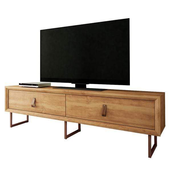 Cheap TV Stand - 70.9" X 15.7" X 17.9" Country Chic TV Stand With Copper feet and Leather Pushers
