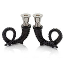 Tall Candle Holders - 3" x 6.5" x 7.5" Shiny Nickel/Black - Candleholders Pair