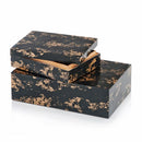 Wooden Box - 6" x 10" x 3" x Black & Gold -Bone Boxes Set of 2