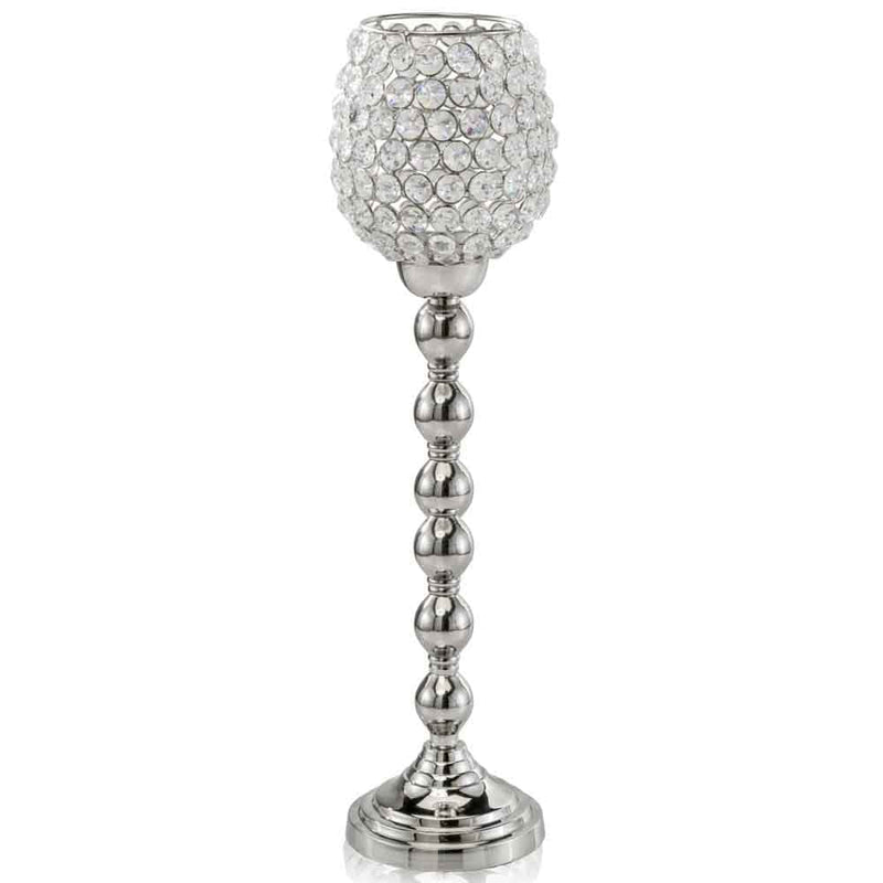 Tall Candle Holders - 5" x 5" x 18" Silver/Crystal - Tall Candleholder