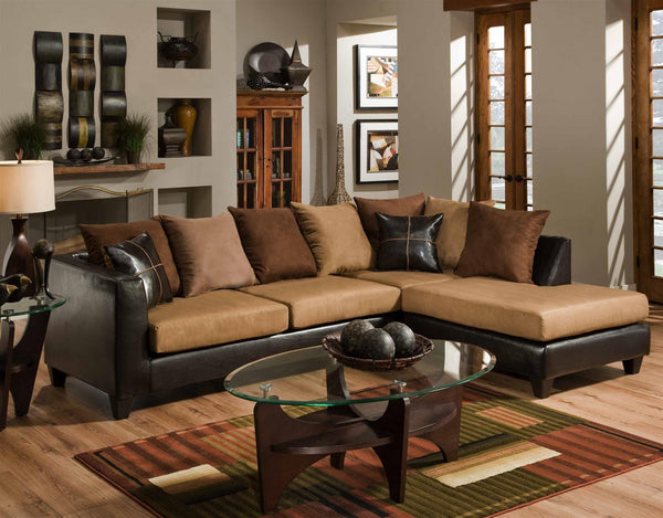 Sectionals For Sale - 111" X 71" X 37" Jefferson Chocolate Sierra Camel 100% PU, 100% polyester Microfiber Sectional