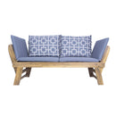 Furniture - 60" X 24" X 29'.5" Brown Acacia Wood Contemporary Cushioned Adjustable Wooden Bench