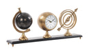 Living Room Decor - 24" x 5.5" x 10.75" Armillery/Clock & Globe On Wood Base