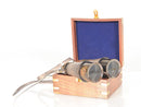 Wooden Box - 5" x 5.25" x 2.25" Binocular w leather overlay in Wood Box